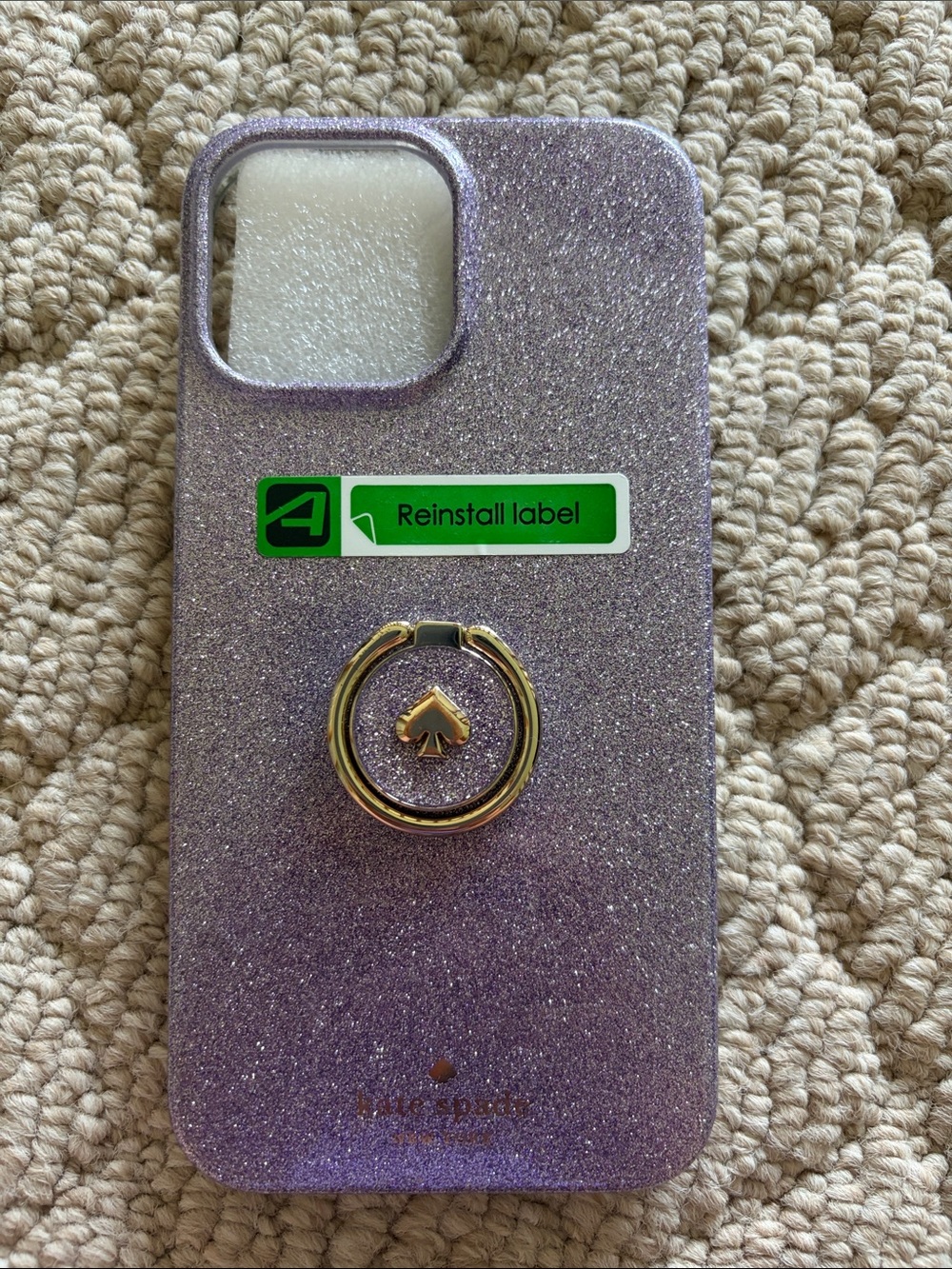 kate spade glitter lavender phone case with gold ring grip